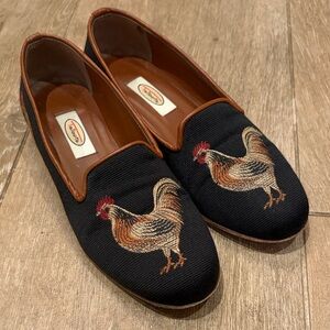 Stubbs & Wootton Black Loafers with Rooster Design